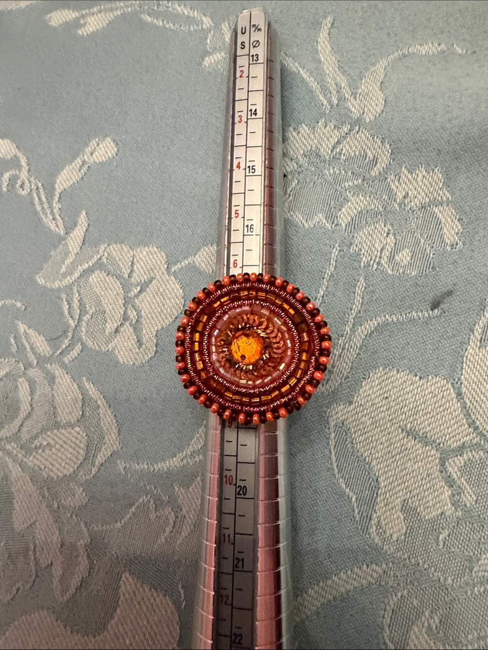 Embellished Beaded Statement Ring - Orange